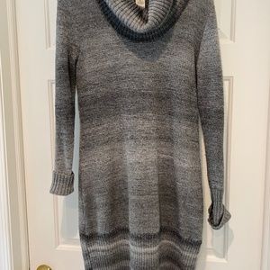 Gray sweater dress with cowl neck